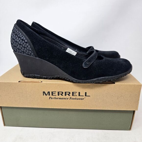 MERELL Petunia Black Suede Wedge MaryJanes Size 9.5M - Picture 1 of 11